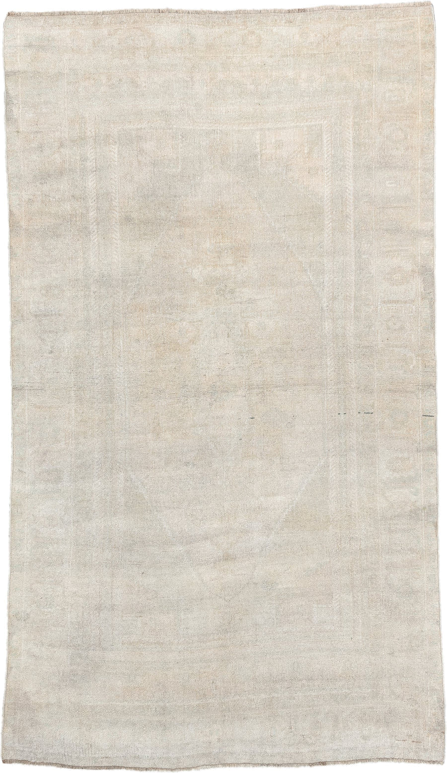 4' x 7' one-of-a-kind handmade antique Anatolian rug. Color palette: ivory, cream, taupe, pale sage, beige, gray, green