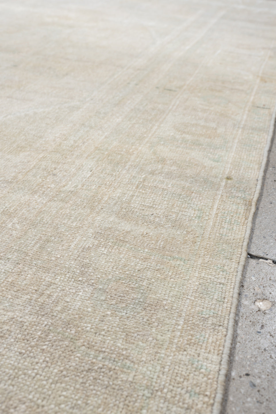 4' x 7' one-of-a-kind handmade antique Anatolian rug. Color palette: ivory, cream, taupe, pale sage, beige, gray, green