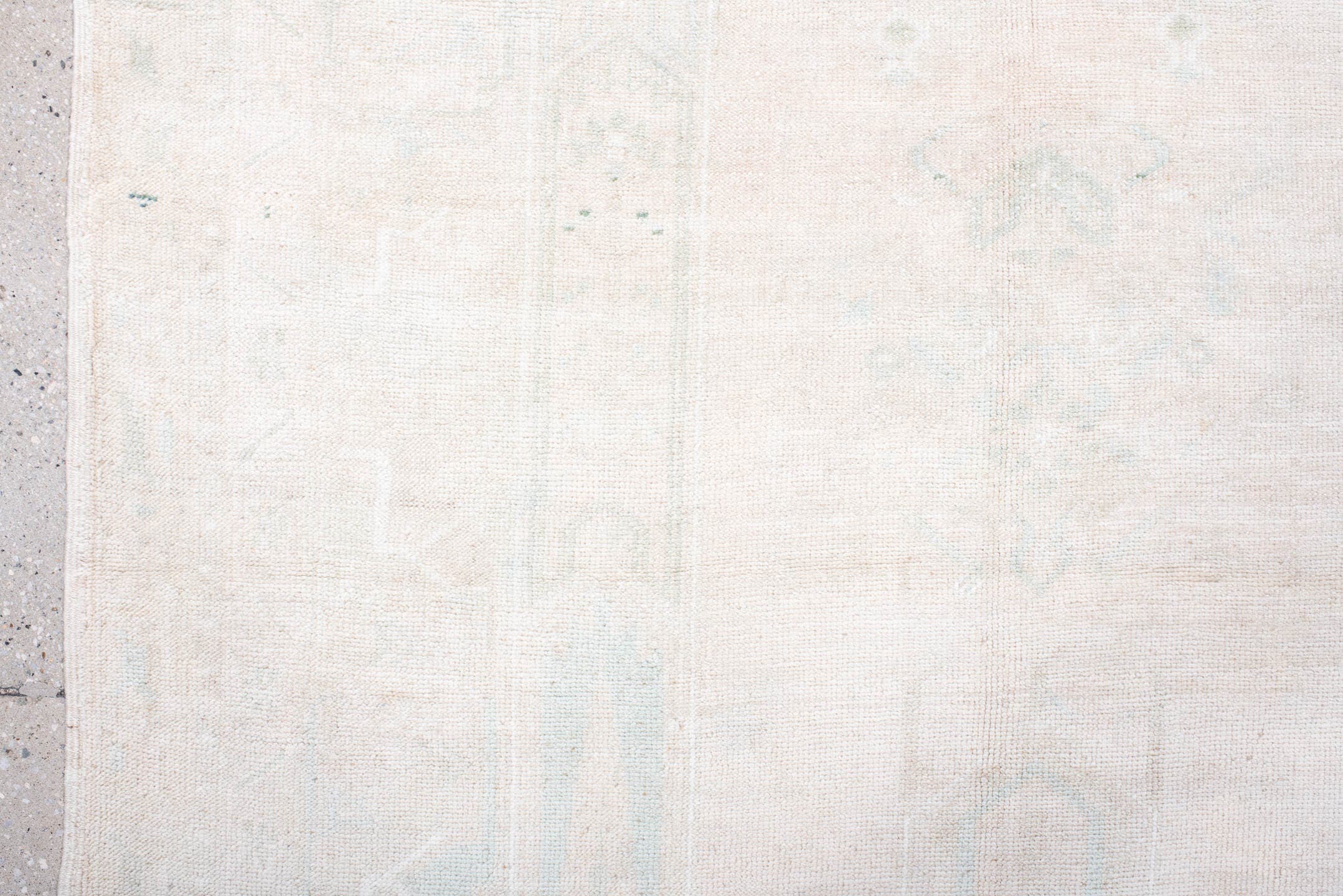 4' x 8' one-of-a-kind handmade antique Anatolian runner rug. Color palette: ivory, cream, pale blue, beige, taupe