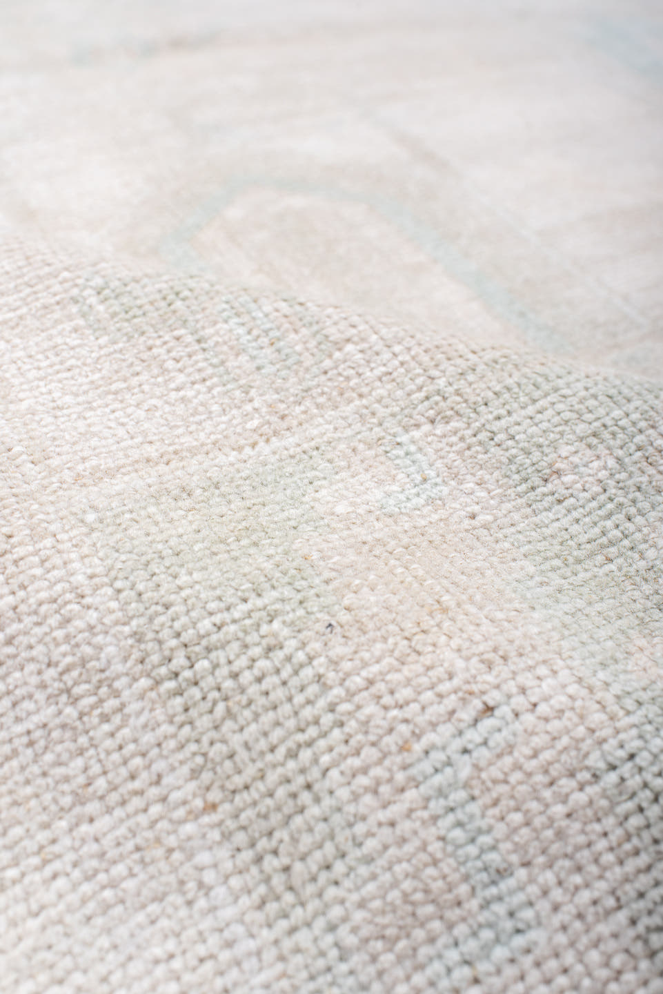 4' x 8' one-of-a-kind handmade antique Anatolian runner rug. Color palette: ivory, cream, pale blue, beige, taupe