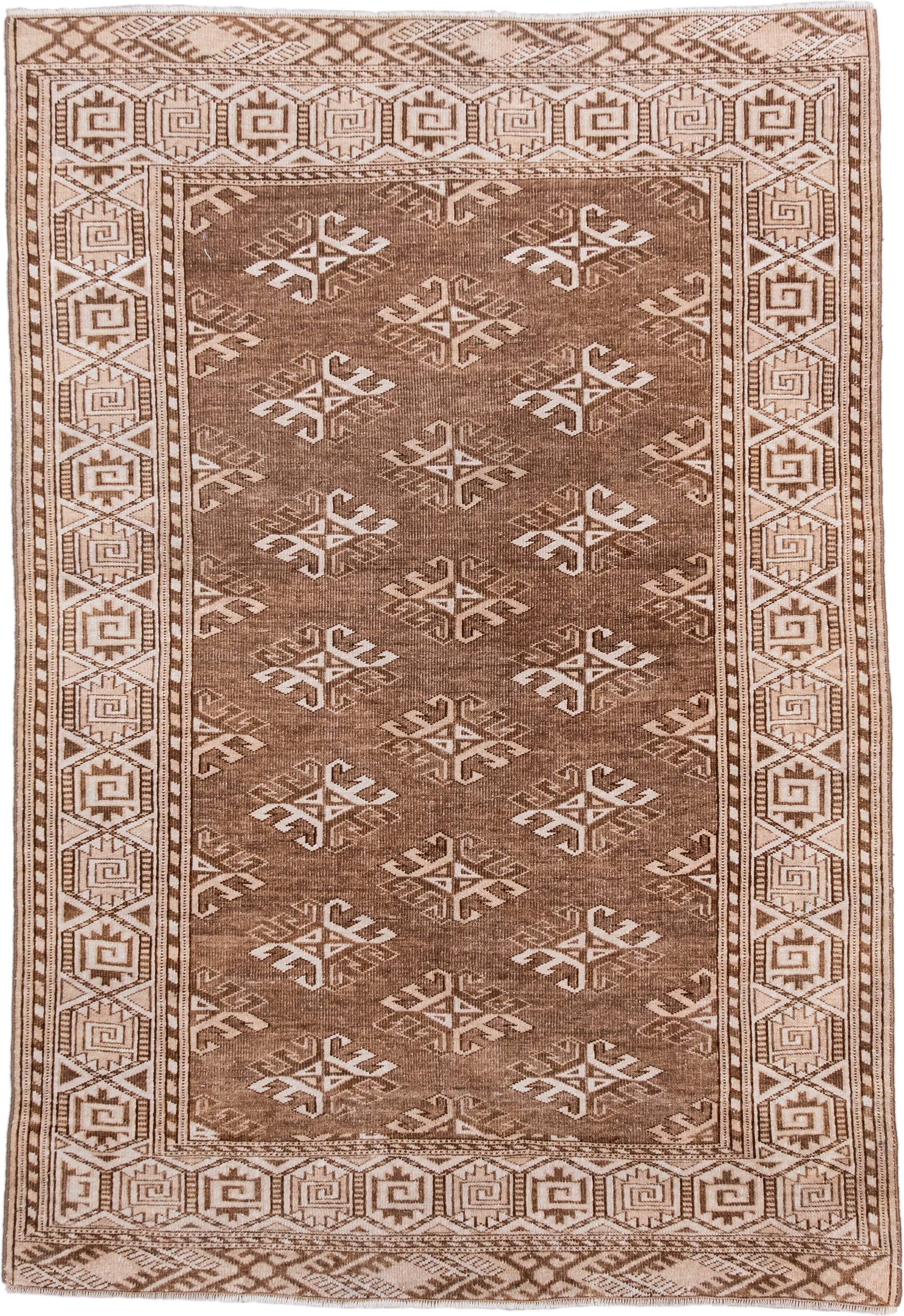 3' x 5' one-of-a-kind handmade antique Bokara small size rug. Color palette: camel, ivory, taupe, brown, beige, gray
