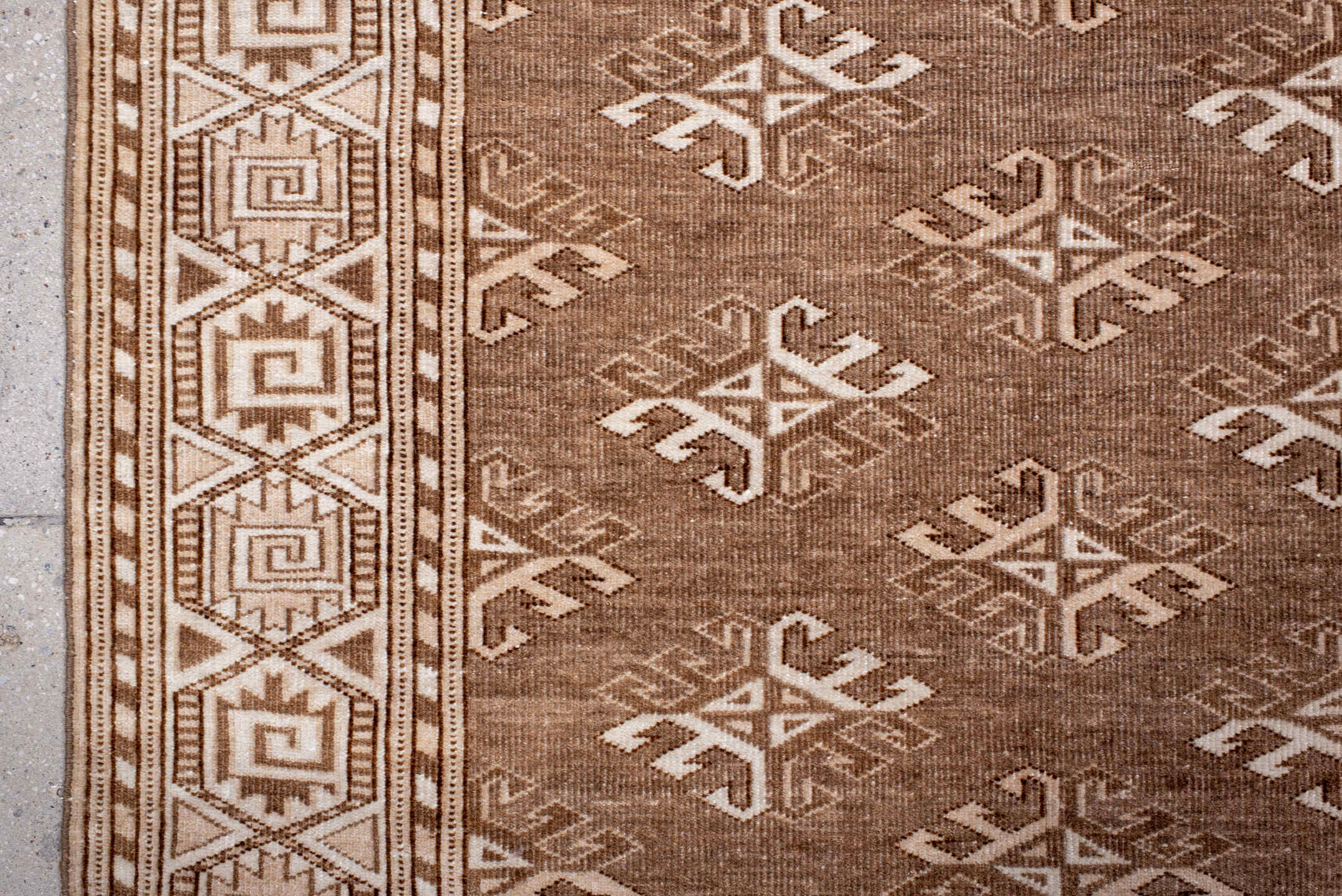 3' x 5' one-of-a-kind handmade antique Bokara small size rug. Color palette: camel, ivory, taupe, brown, beige, gray