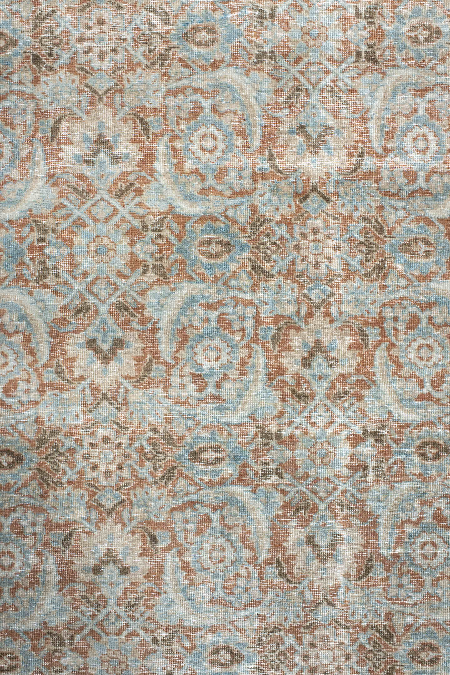 4' x 6' one-of-a-kind handmade antique Tabriz small size rug. Color palette: aqua, ivory, rust, taupe, camel, brown, teal