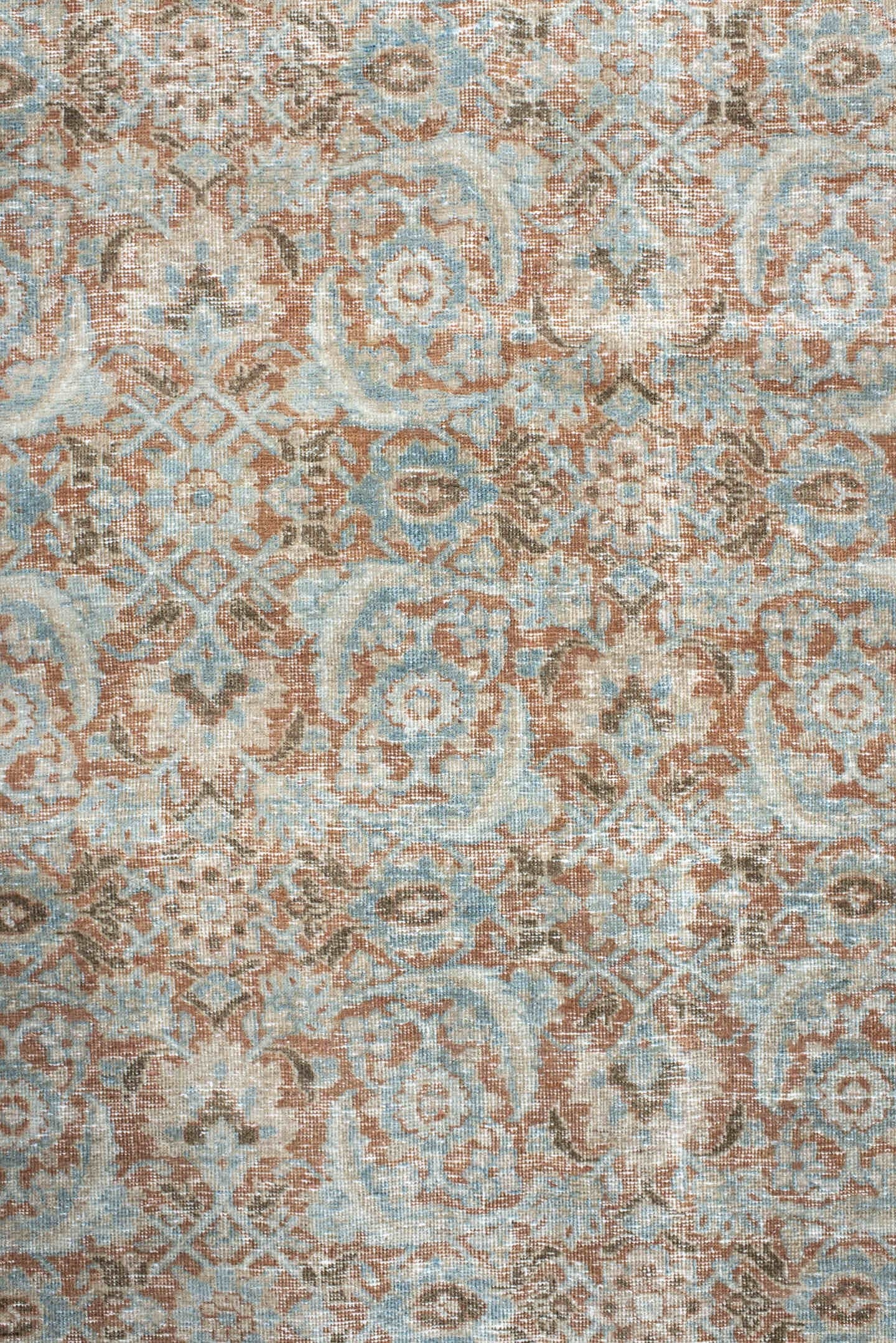4' x 6' one-of-a-kind handmade antique Tabriz small size rug. Color palette: aqua, ivory, rust, taupe, camel, brown, teal