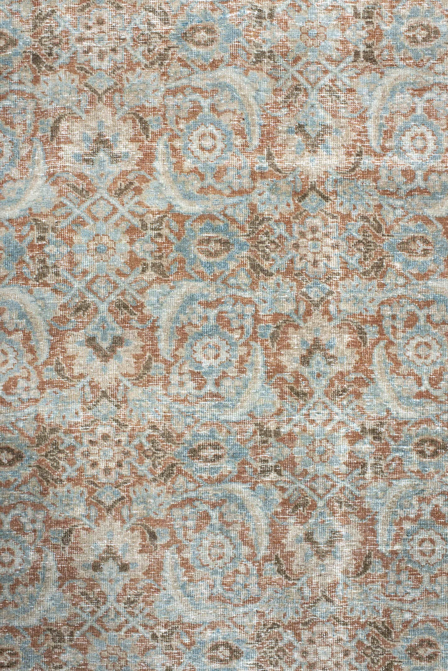 4' x 6' one-of-a-kind handmade antique Tabriz small size rug. Color palette: aqua, ivory, rust, taupe, camel, brown, teal