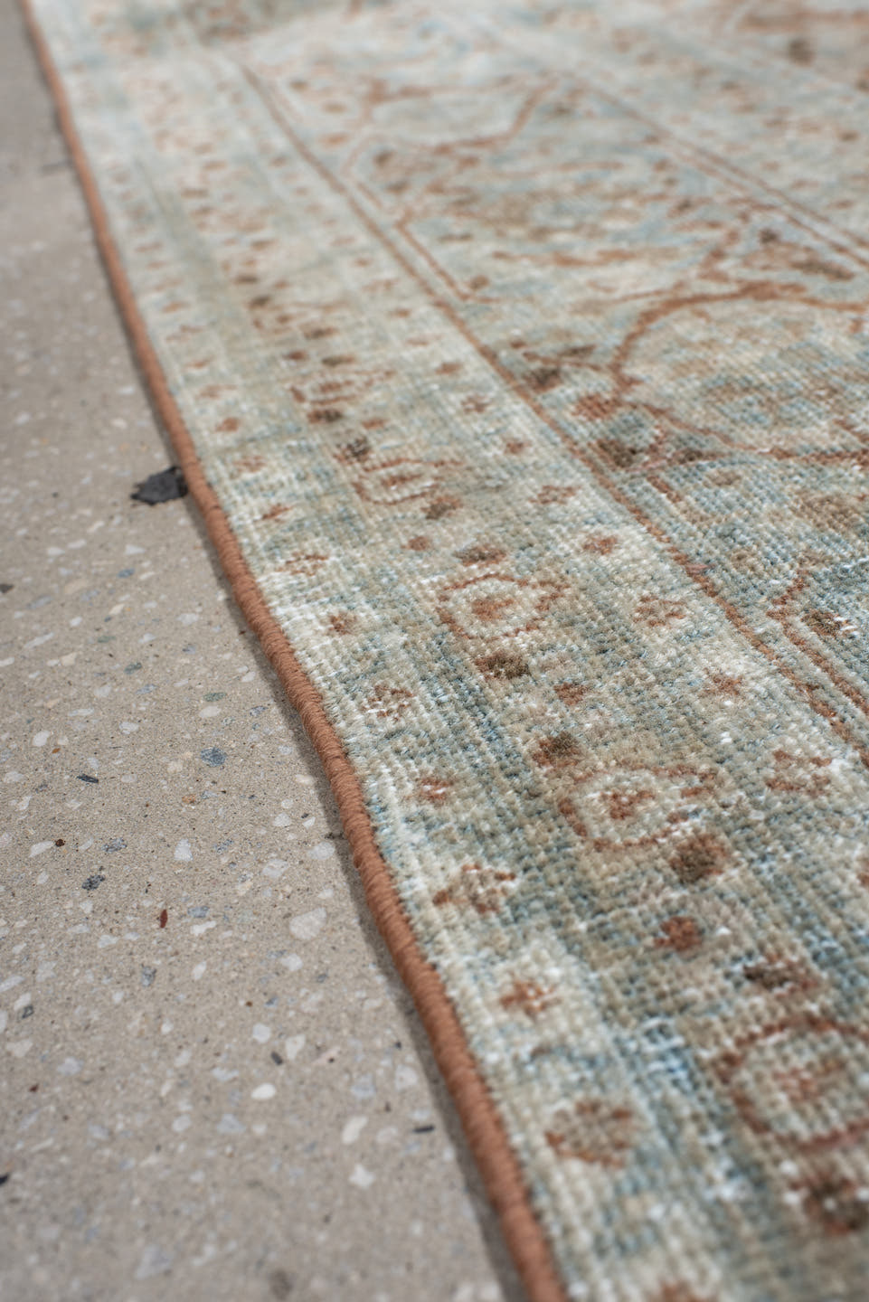 4' x 6' one-of-a-kind handmade antique Tabriz small size rug. Color palette: aqua, ivory, rust, taupe, camel, brown, teal