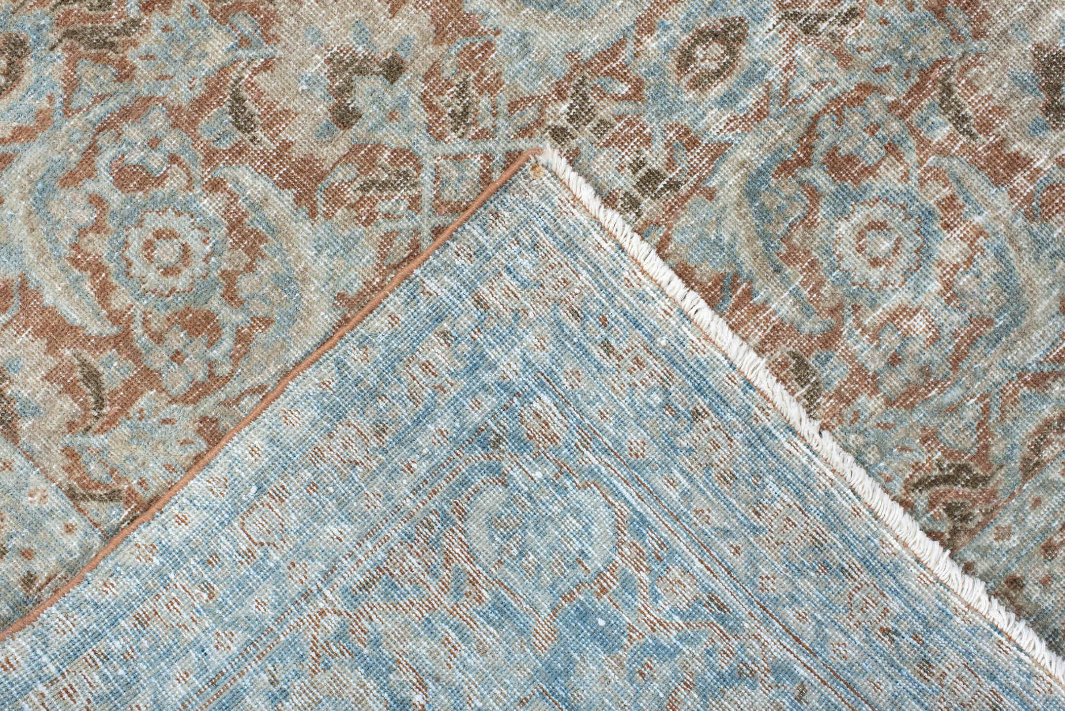 4' x 6' one-of-a-kind handmade antique Tabriz small size rug. Color palette: aqua, ivory, rust, taupe, camel, brown, teal