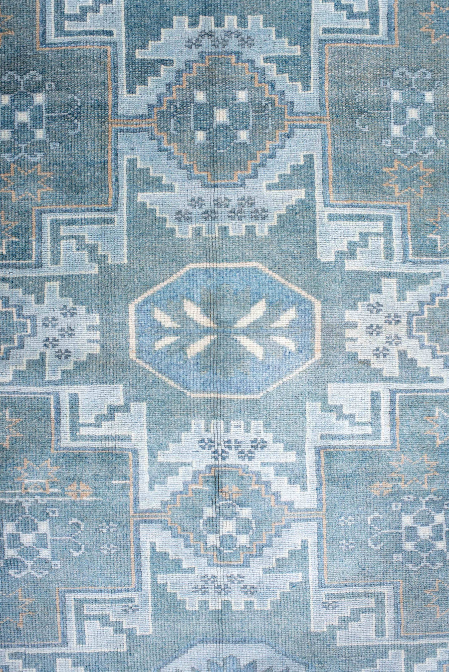 3' x 6' one-of-a-kind handmade antique Anatolian small size rug. Color palette: sky blue, powder blue, ivory, pale blue