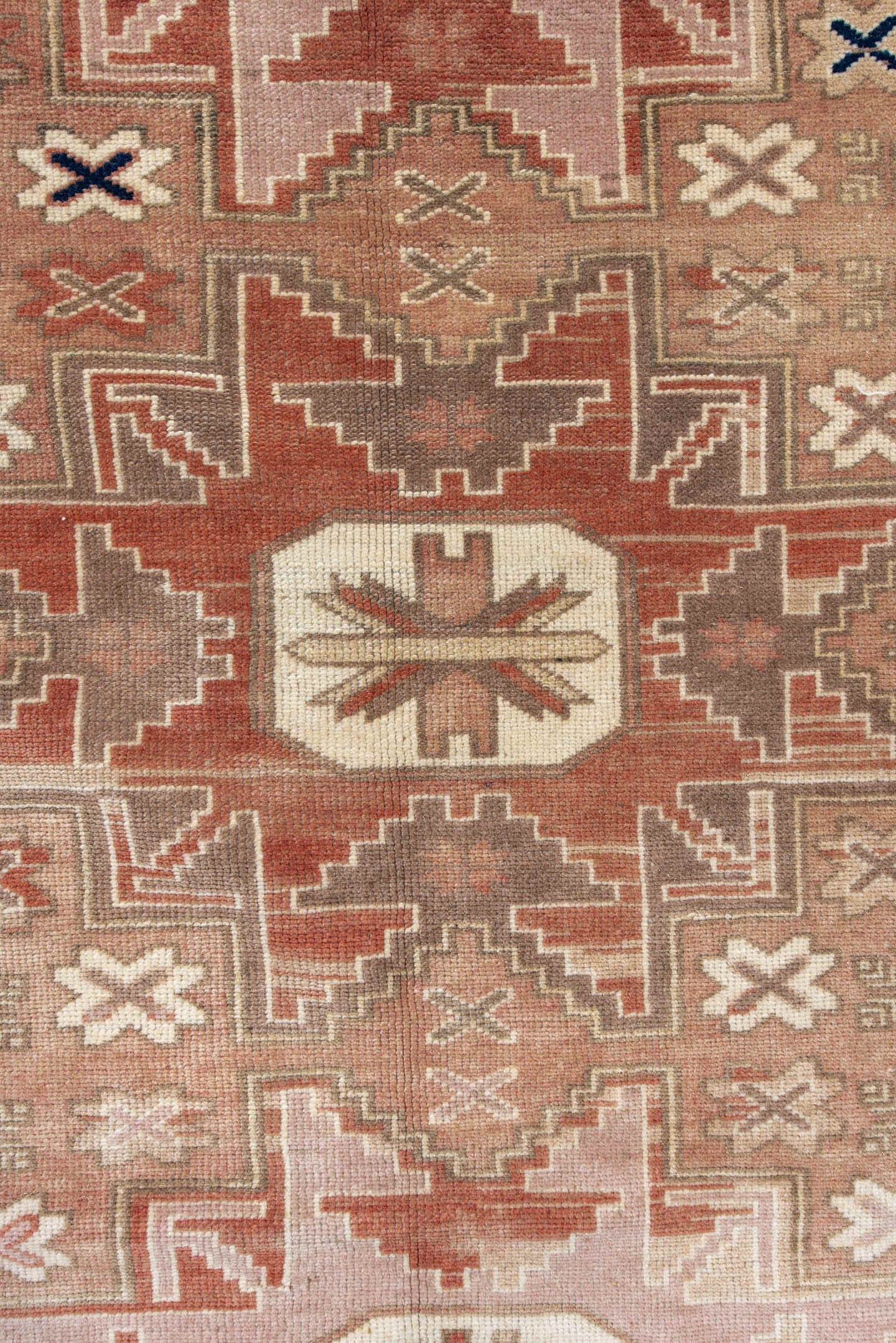 3' x 6' one-of-a-kind handmade antique Anatolian small size rug. Color palette: blush, ivory, terra cotta, taupe, rust