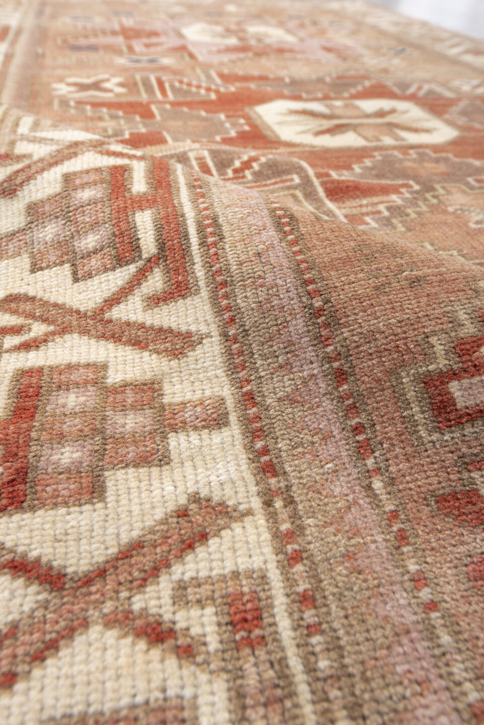 3' x 6' one-of-a-kind handmade antique Anatolian small size rug. Color palette: blush, ivory, terra cotta, taupe, rust