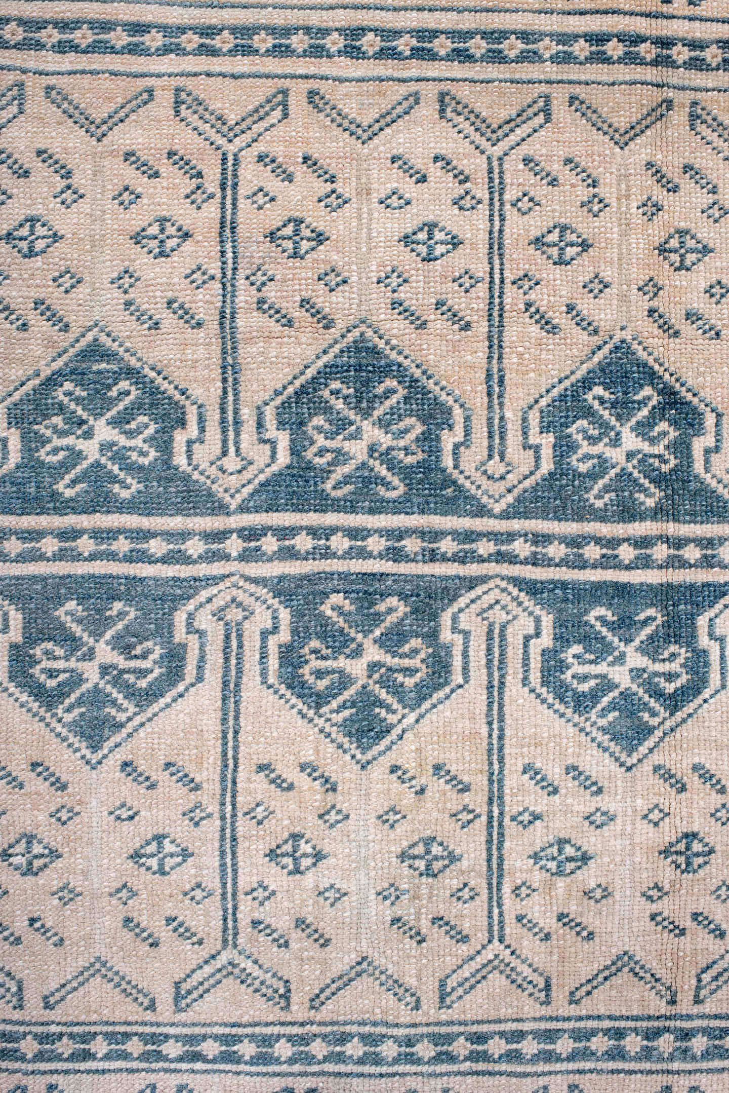 3' x 6' one-of-a-kind handmade antique Anatolian small size rug. Color palette: ivory, indigo, slate, cream, purple, gray