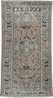 2' x 6' one-of-a-kind handmade antique Hamadan runner rug. Color palette: taupe, powder blue, ivory, charcoal, brown, beige