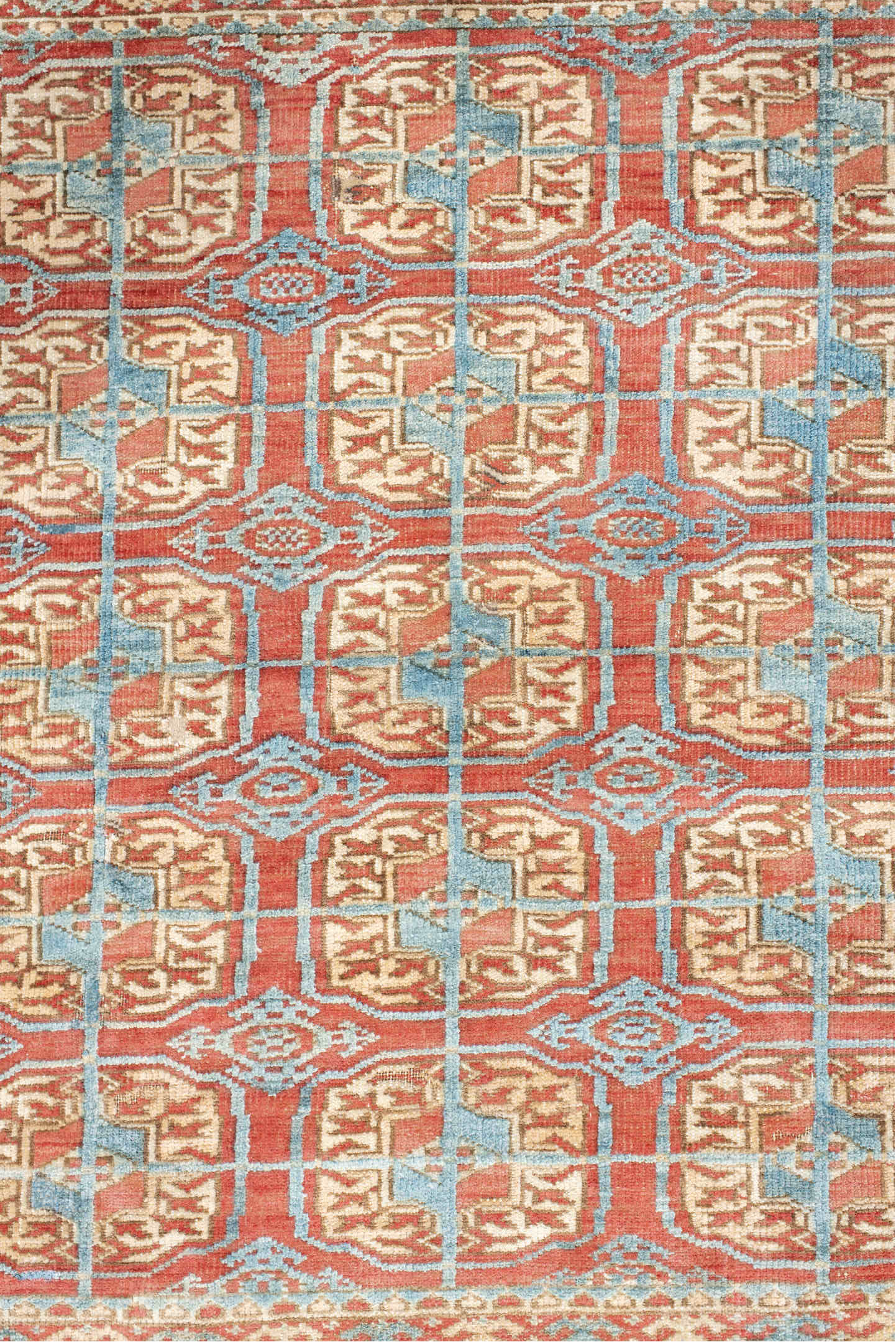 3' x 4' one-of-a-kind handmade vintage Bokara small size rug. Color palette: antiquewhite, brown, dark salmon, gray