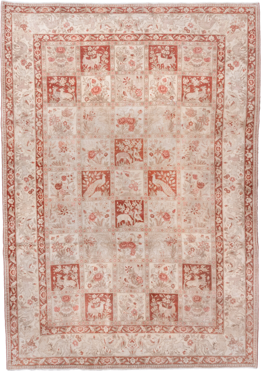 7' x 10' one-of-a-kind handmade vintage Tabriz large size rug. Color palette: ivory, blush, terra cotta, rose, taupe, cream