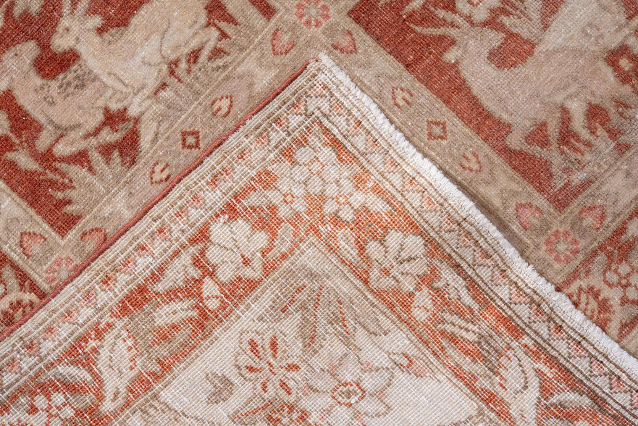 7' x 10' one-of-a-kind handmade vintage Tabriz large size rug. Color palette: ivory, blush, terra cotta, rose, taupe, cream