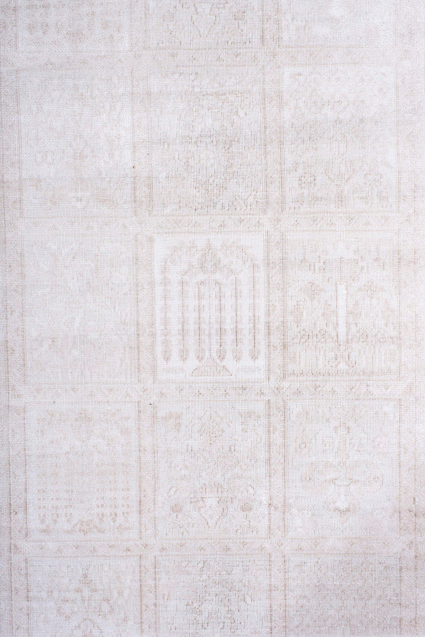 2' x 9' one-of-a-kind handmade antique Kaisary runner rug. Color palette: ivory, cream, taupe, beige, pale blush, gray, pink