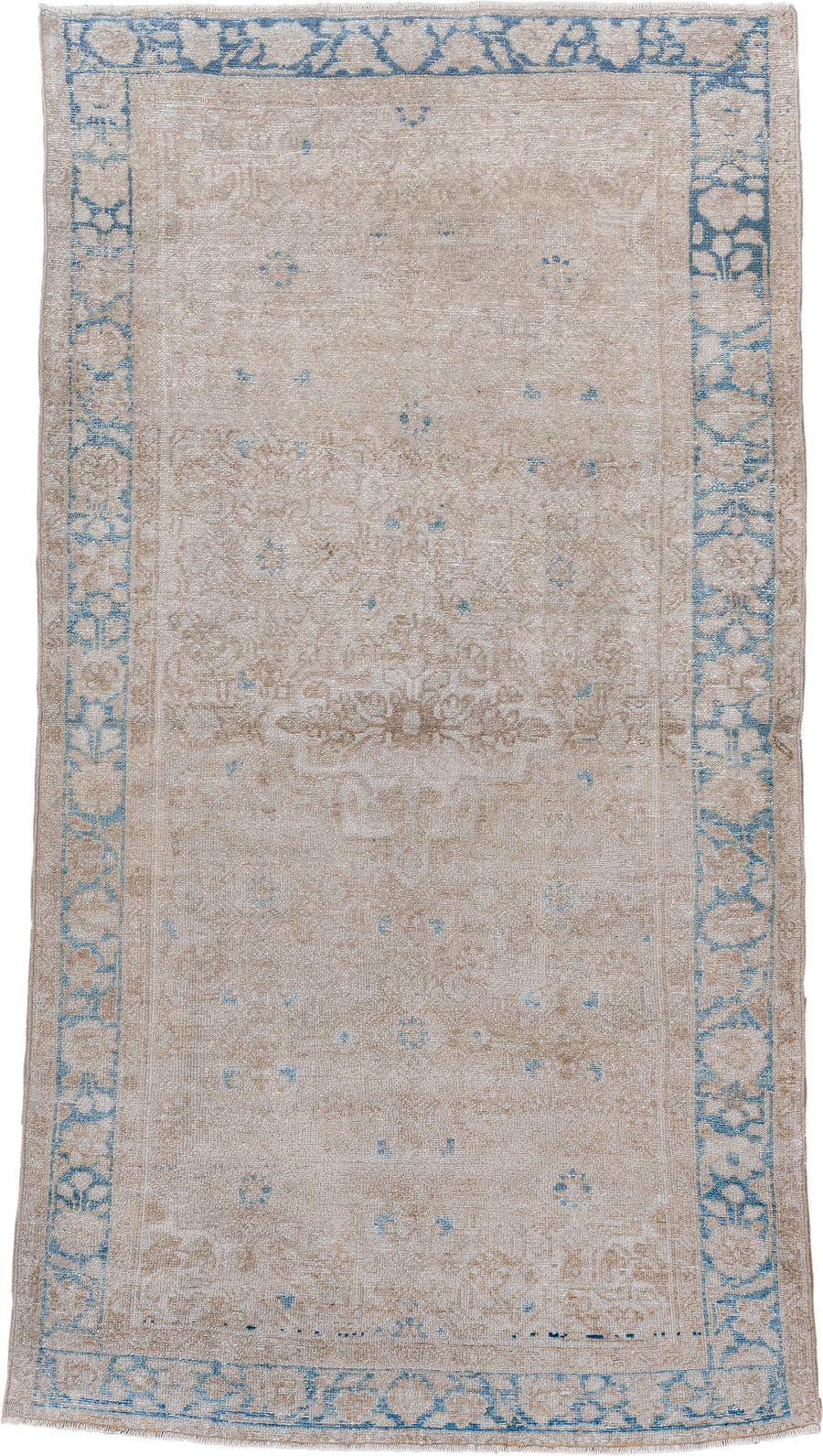 3' x 6' one-of-a-kind handmade vintage Hamadan small size rug. Color palette: beige, ivory, pale blue, taupe, cream