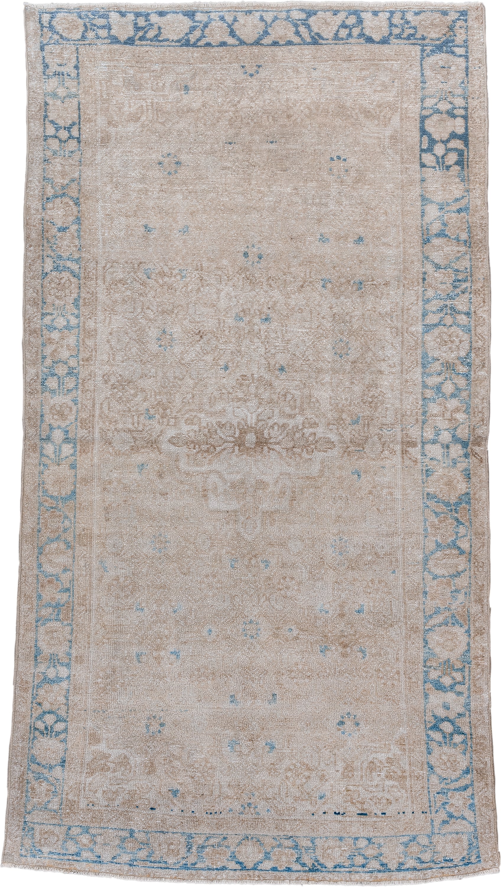 3' x 6' one-of-a-kind handmade vintage Hamadan small size rug. Color palette: beige, ivory, pale blue, taupe, cream