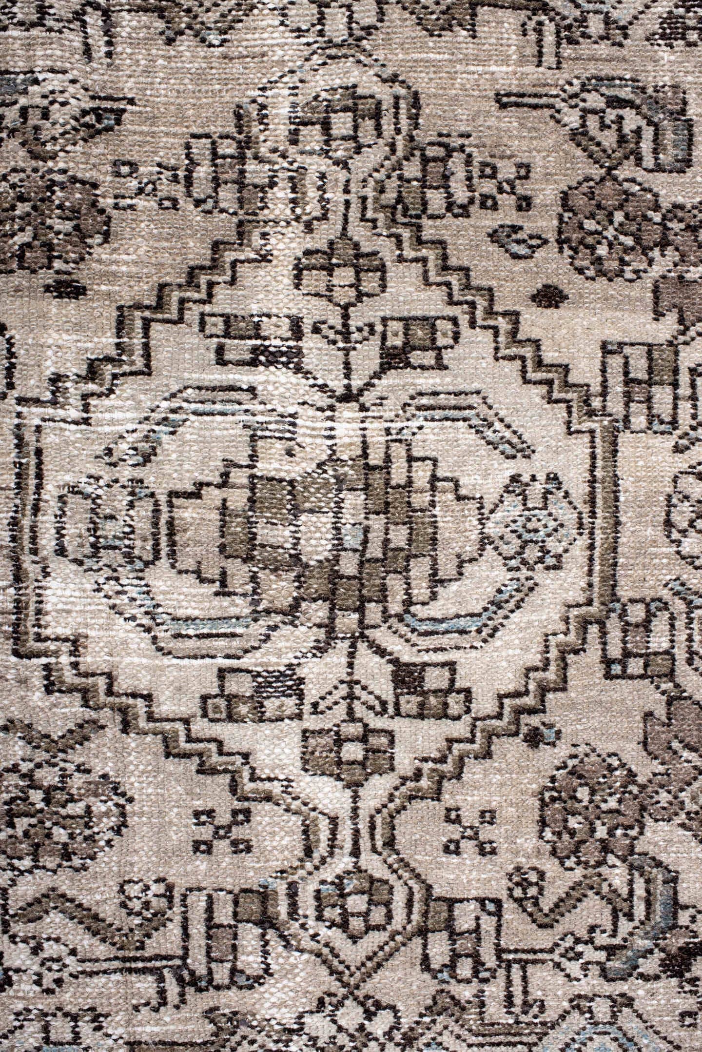 4' x 6' one-of-a-kind handmade antique Hamadan small size rug. Color palette: ivory, taupe, brown, slate, charcoal