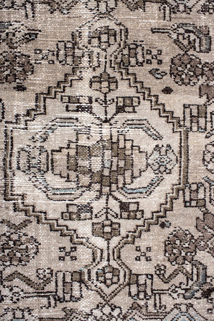 4' x 6' one-of-a-kind handmade antique Hamadan small size rug. Color palette: ivory, taupe, brown, slate, charcoal
