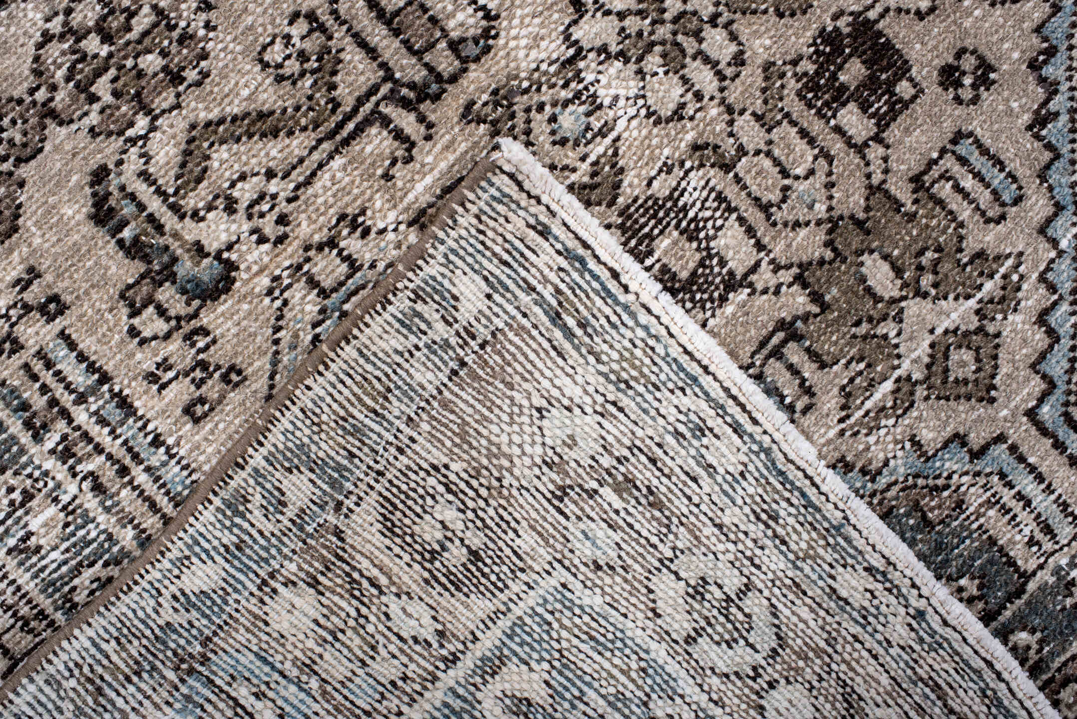 4' x 6' one-of-a-kind handmade vintage Hamadan small size rug. Color palette: black, blue, charcoal, dark gray, dim gray