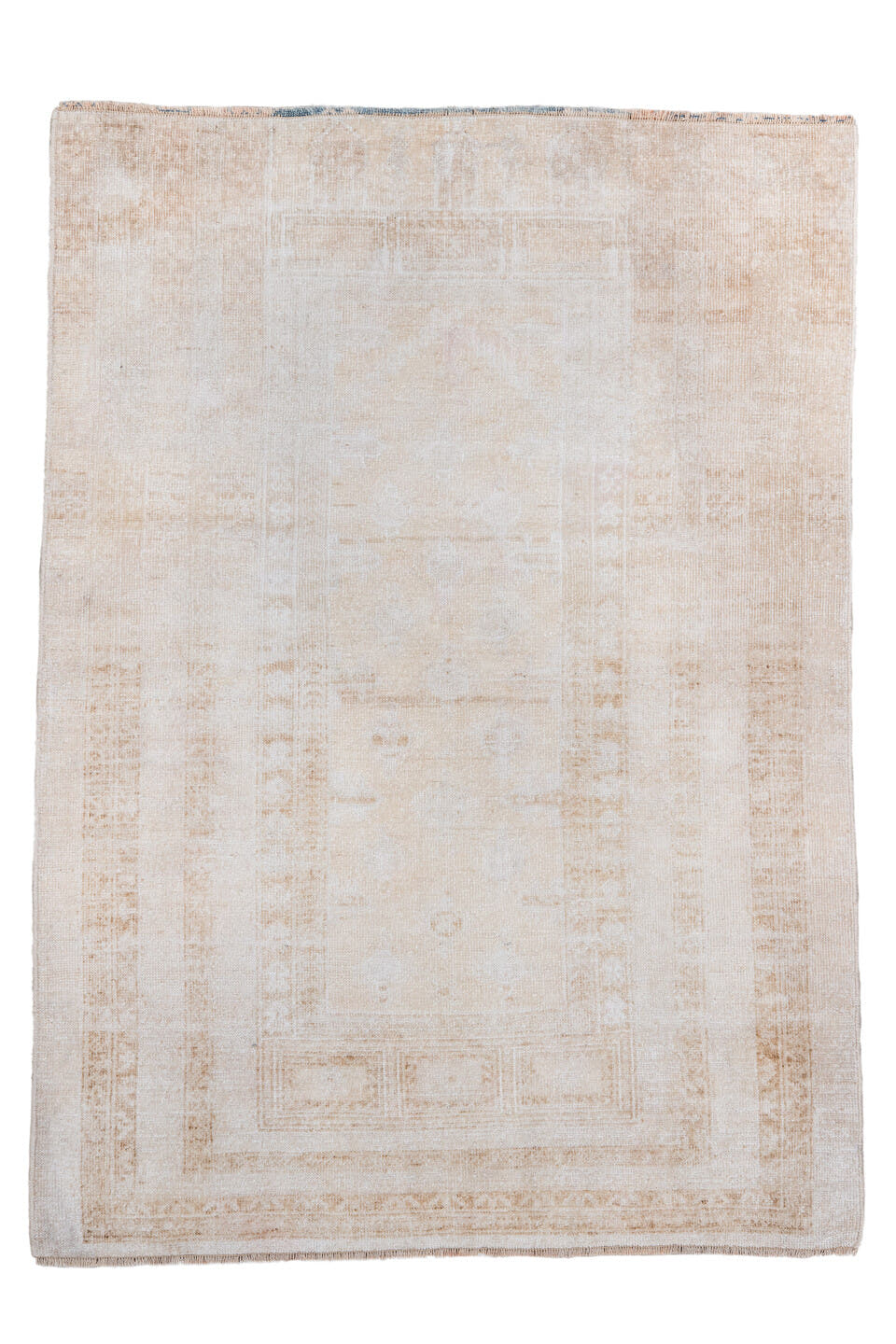 3' x 5' one-of-a-kind handmade antique Malayer small size rug. Color palette: ivory, taupe, camel, beige, pale_aqua, brown