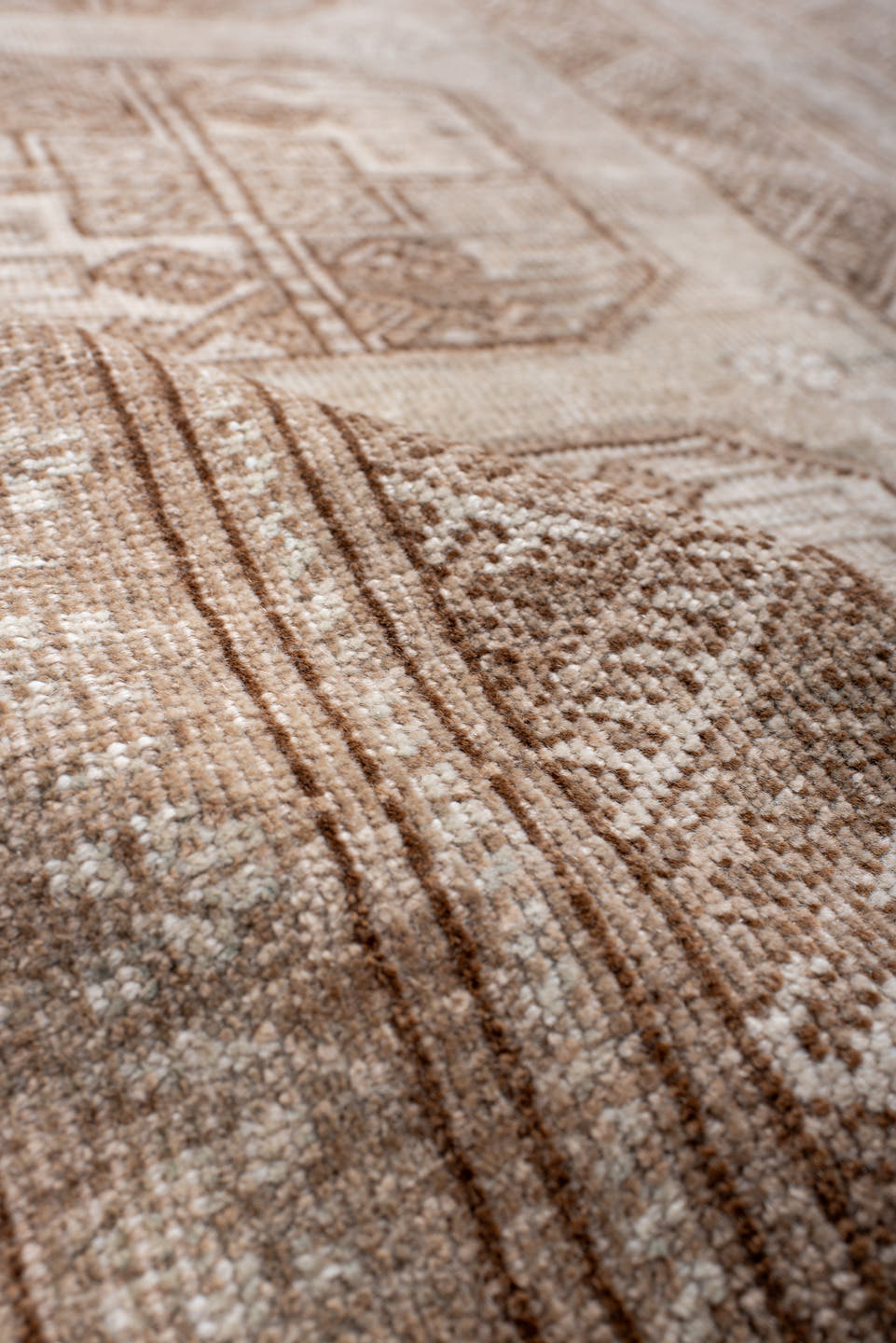 3' x 6' one-of-a-kind handmade antique Afghan small size rug. Color palette: camel, ivory, taupe, beige, sand, gray