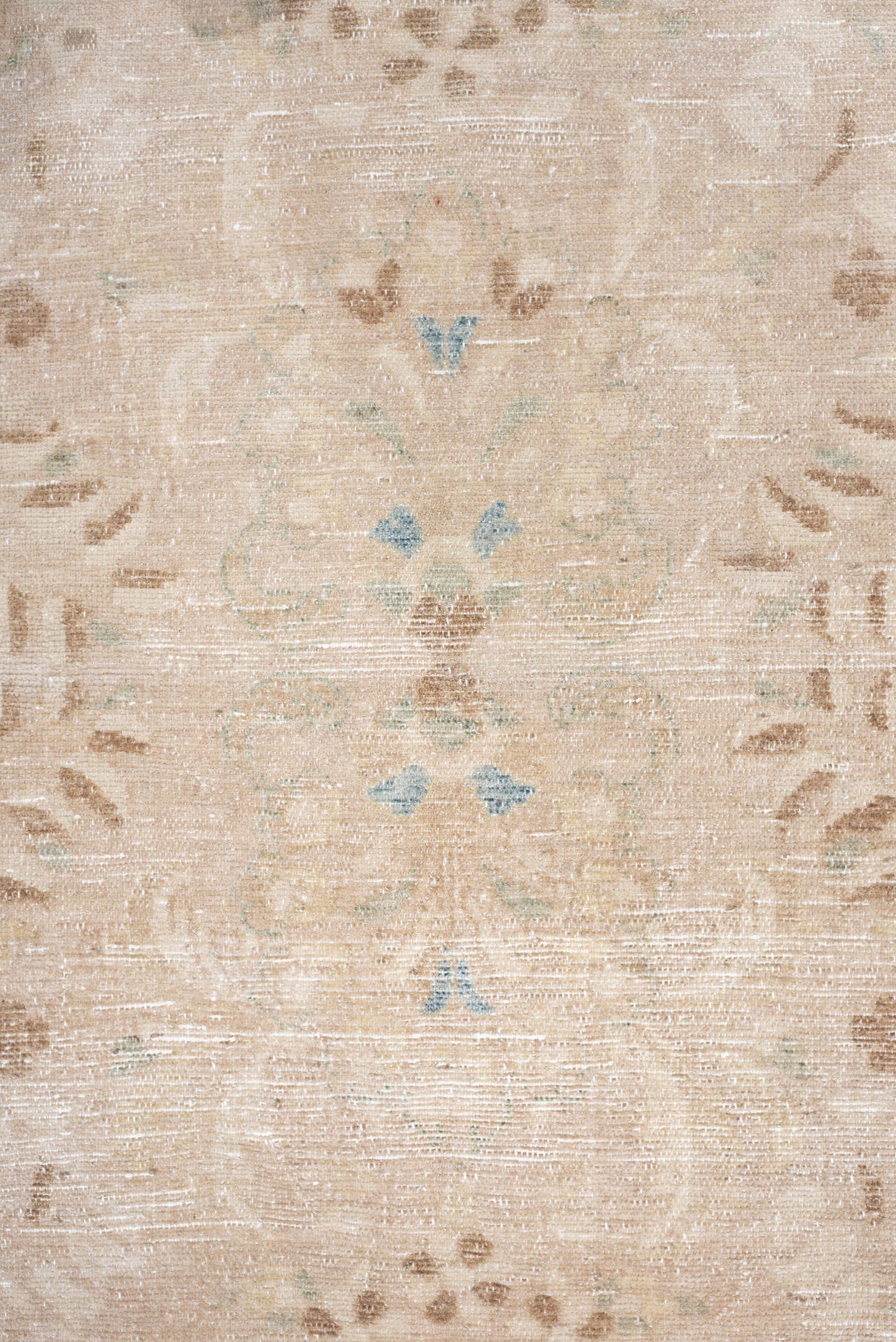 5' x 6' one-of-a-kind handmade antique Malayer rug. Color palette: ivory, beige, pale blue, taupe, cream, light brown