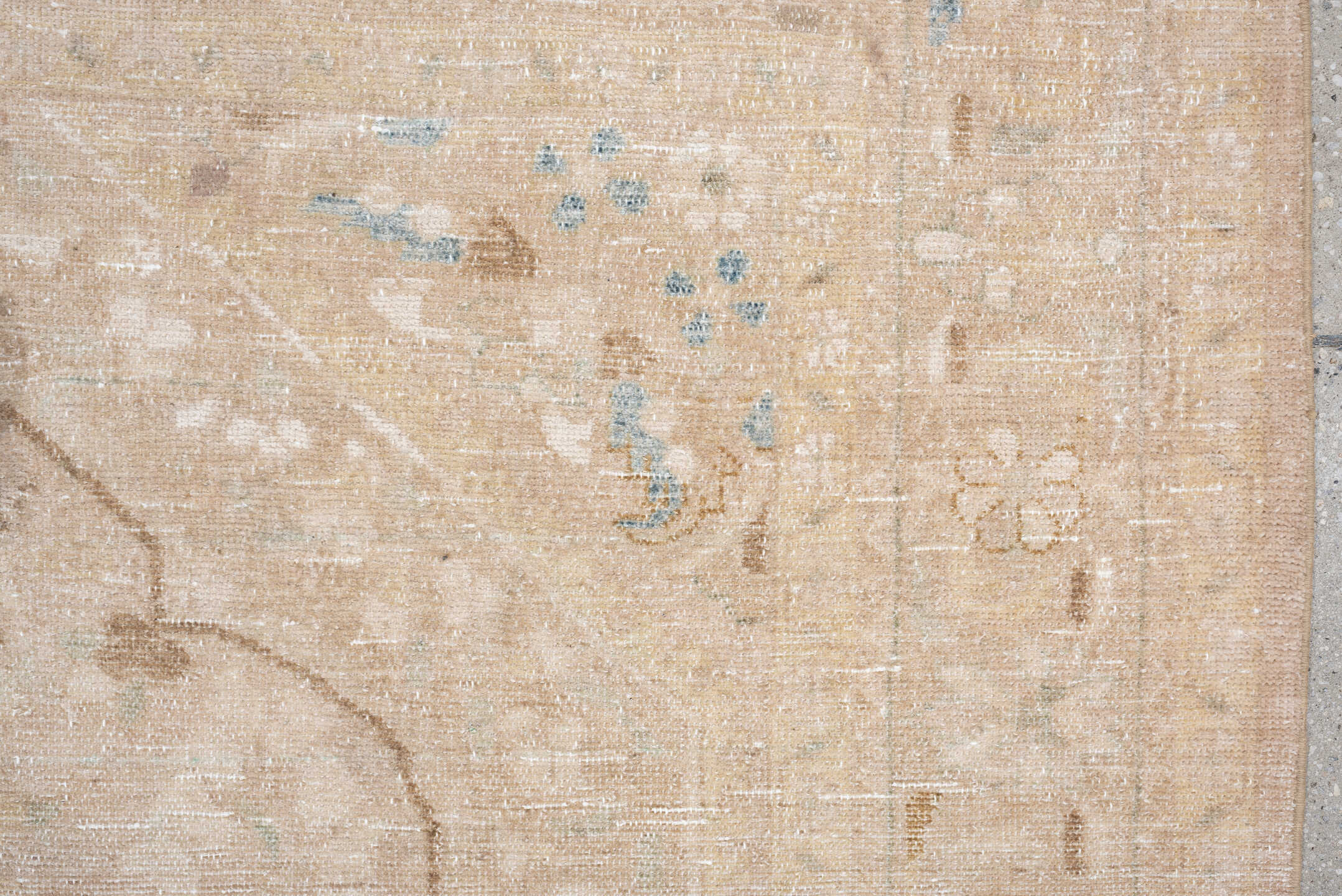5' x 6' one-of-a-kind handmade antique Malayer rug. Color palette: ivory, beige, pale blue, taupe, cream, light brown