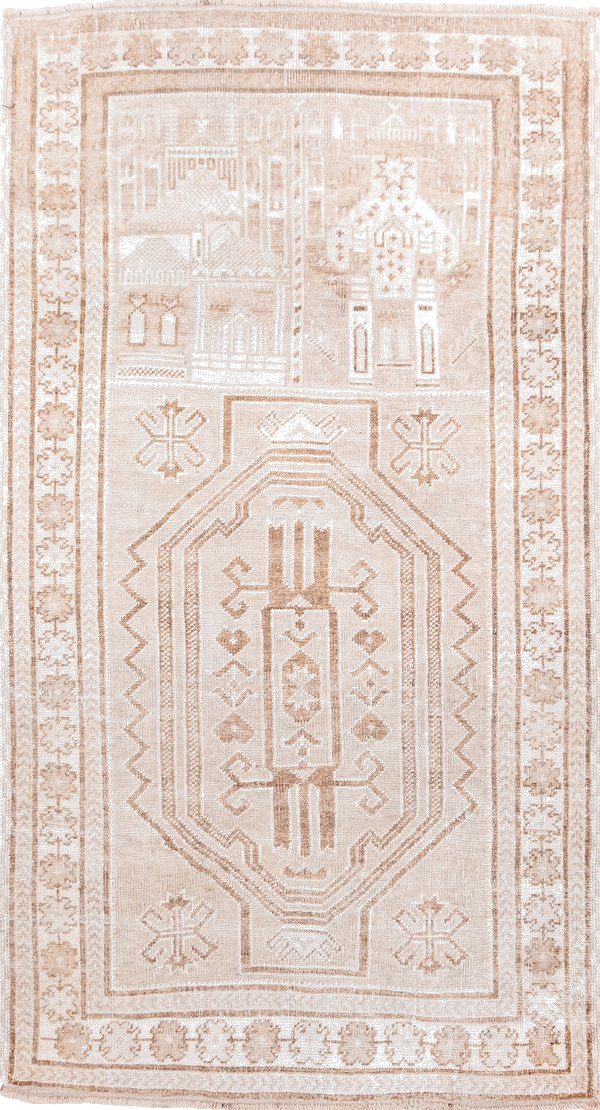 2' x 4' one-of-a-kind handmade vintage Belouch small size rug. Color palette: antiquewhite, brown, gainsboro, ghost white