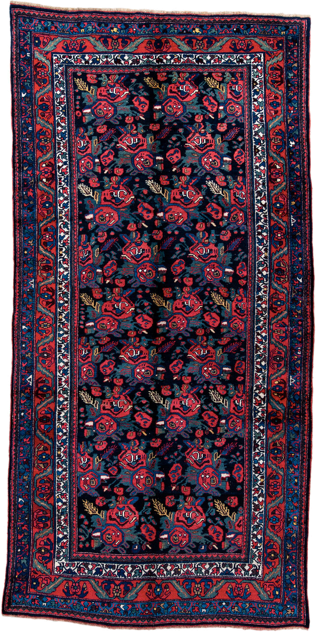 5' x 10' one-of-a-kind handmade antique Bidjar medium size rug. Color palette: navy, red, ivory, cobalt, rose, teal, gold