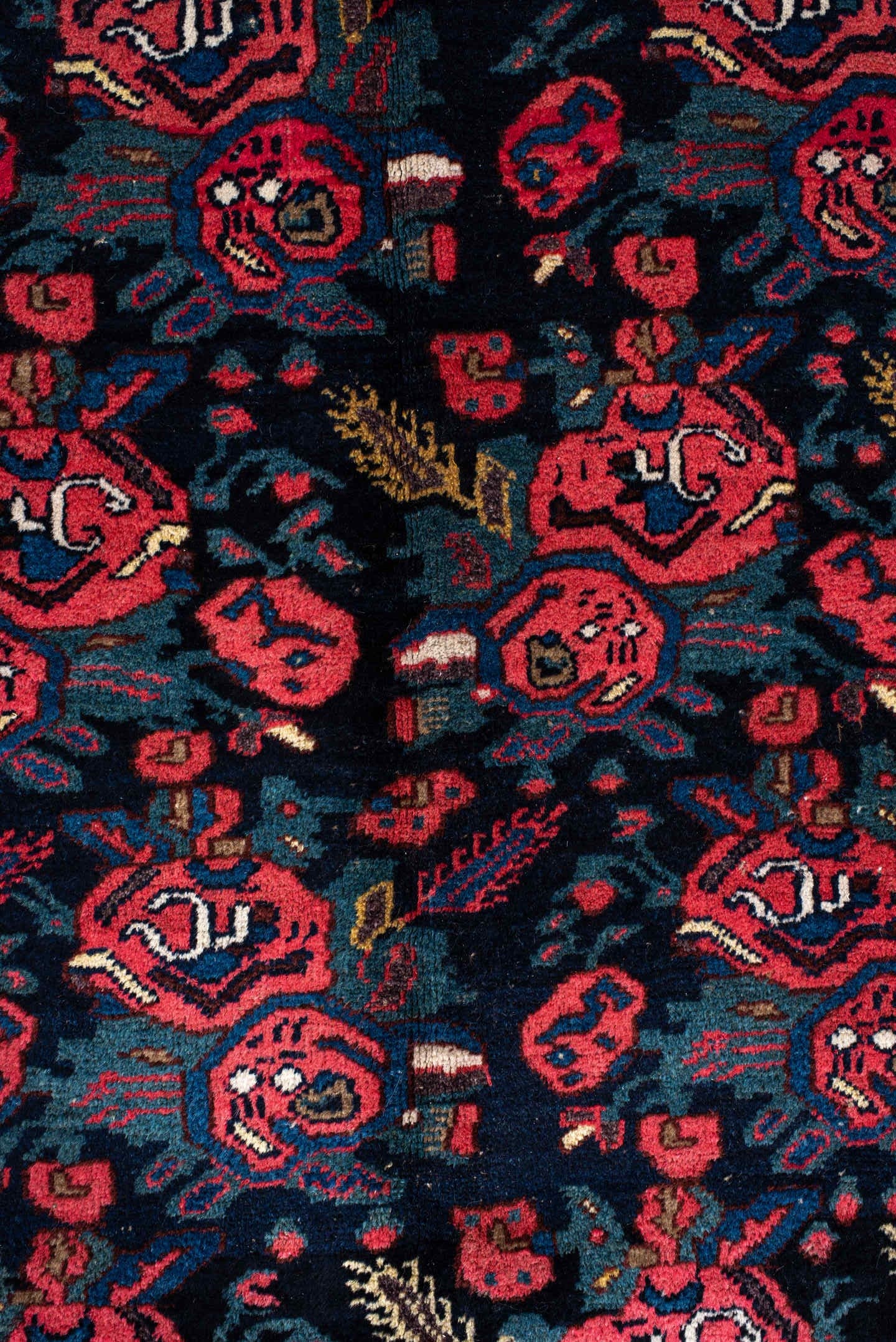5' x 10' one-of-a-kind handmade antique Bidjar medium size rug. Color palette: navy, red, ivory, cobalt, rose, teal, gold