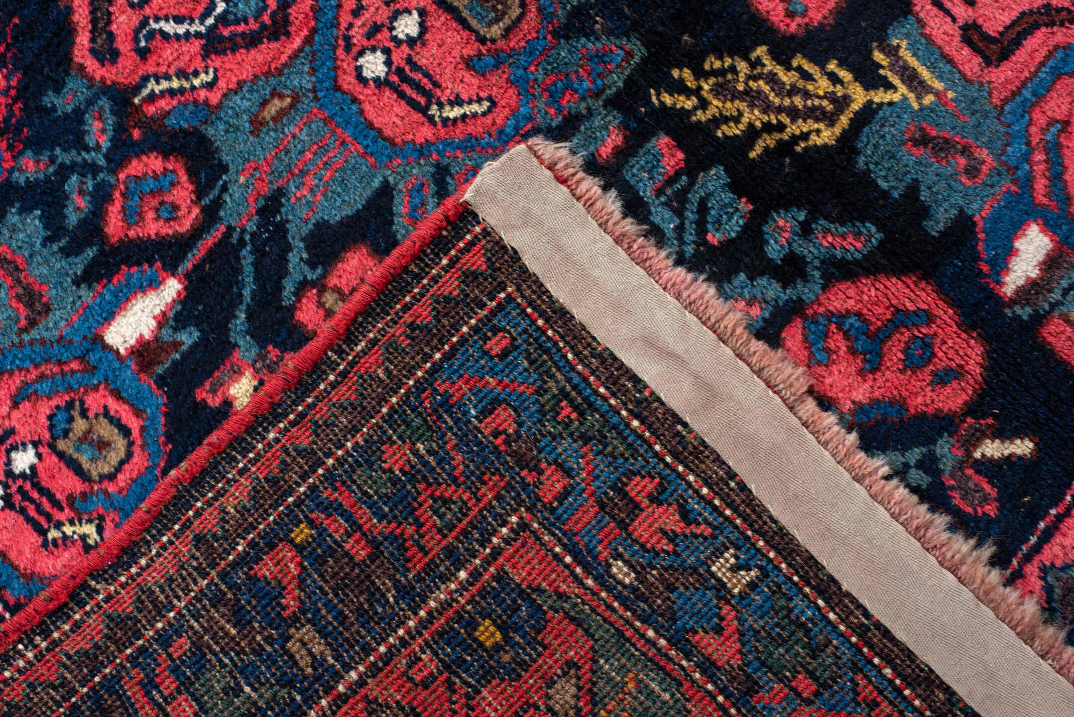 5' x 10' one-of-a-kind handmade antique Bidjar medium size rug. Color palette: navy, red, ivory, cobalt, rose, teal, gold