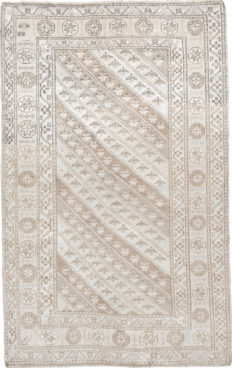 3' x 6' one-of-a-kind handmade vintage Anatolian small size rug. Color palette: dark gray, floral white, gainsboro, gray