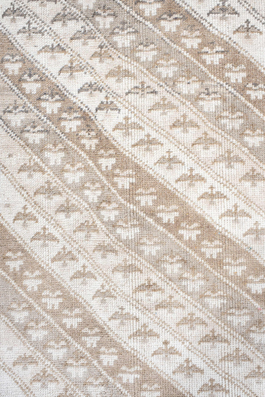 3' x 6' one-of-a-kind handmade antique Anatolian small size rug. Color palette: ivory, beige, taupe, sand, camel