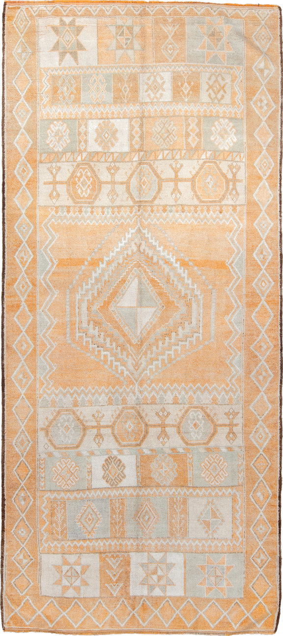5' x 11' one-of-a-kind handmade vintage Moroccan rug. Color palette: antiquewhite, blanched almond, brown, burlywood, gray