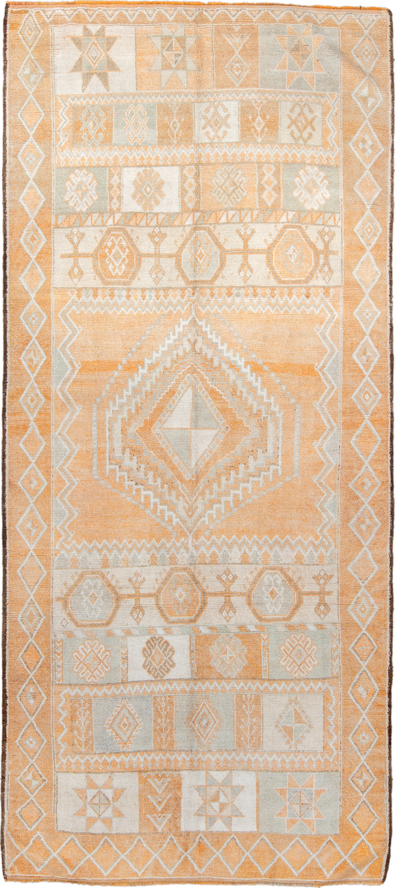 5' x 11' one-of-a-kind handmade vintage Moroccan rug. Color palette: antiquewhite, blanched almond, brown, burlywood, gray