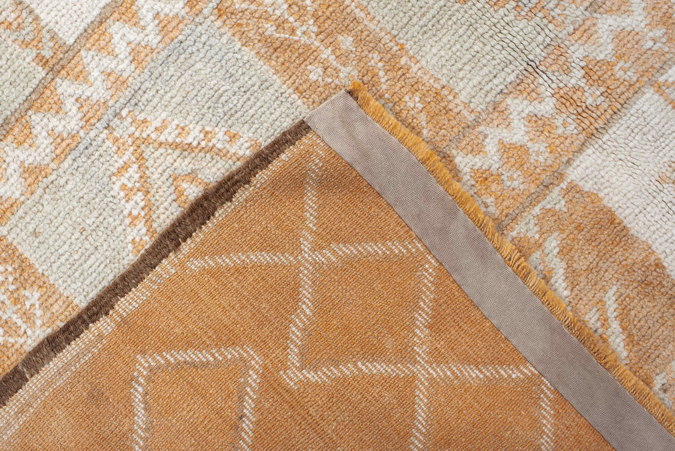 5' x 11' one-of-a-kind handmade antique Moroccan rug. Color palette: apricot, ivory, pale blue, sand, cream, terracotta