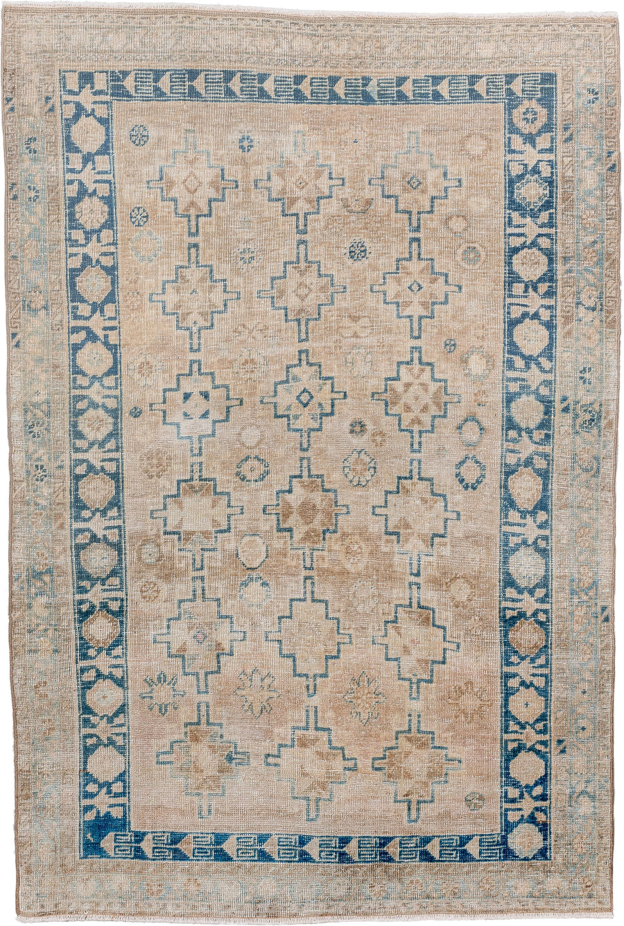 3' x 5' one-of-a-kind handmade vintage Tabriz small size rug. Color palette: beige, ivory, sky_blue, camel, taupe