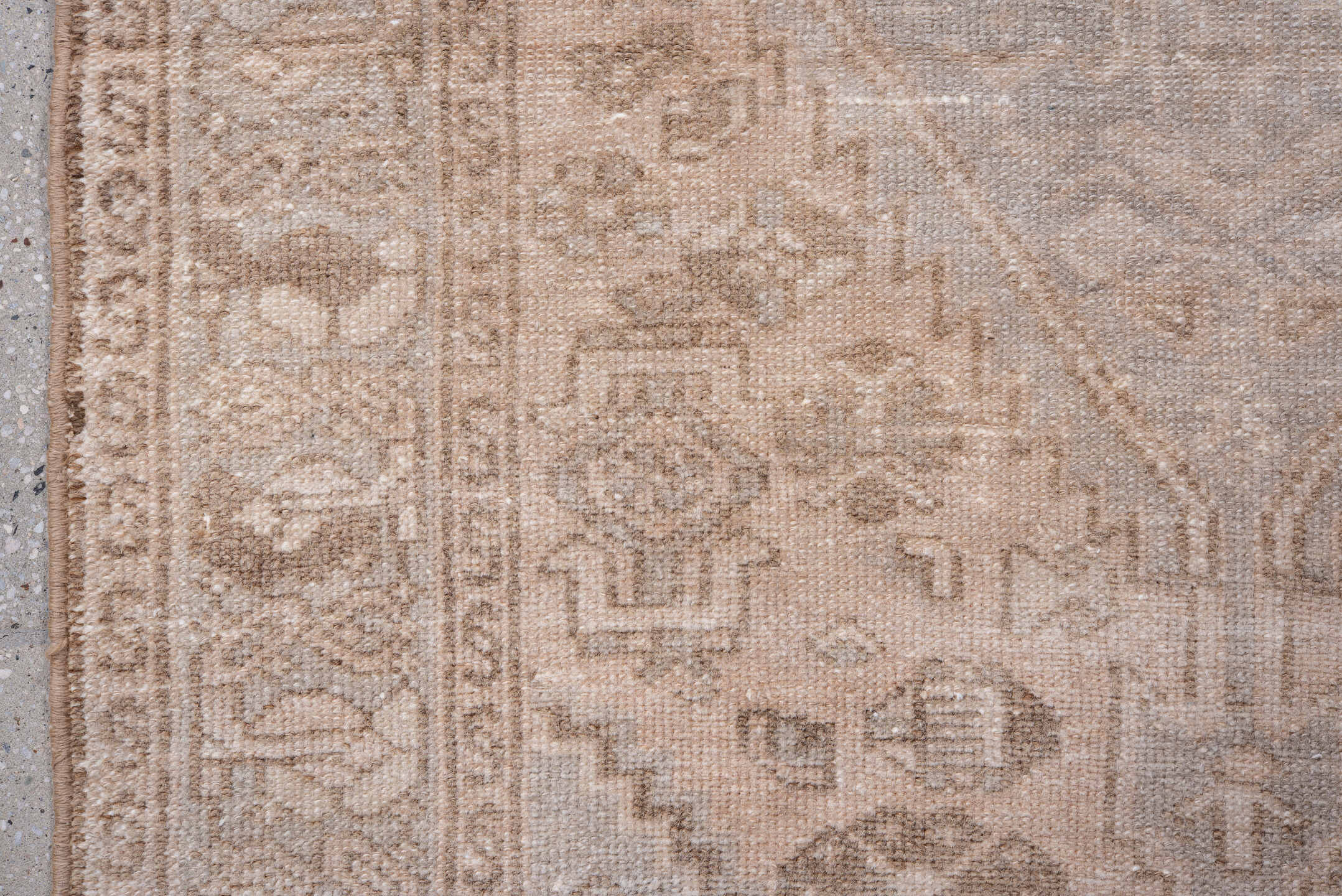3' x 6' one-of-a-kind handmade vintage Hamadan rug. Color palette: ivory, taupe, sand, pale blue, beige, camel, gray