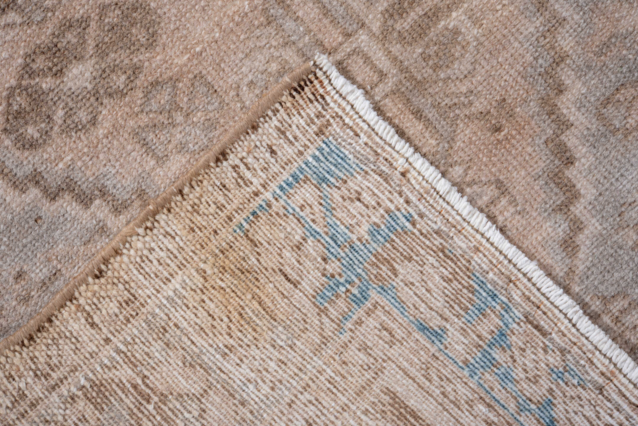 3' x 6' one-of-a-kind handmade vintage Hamadan rug. Color palette: ivory, taupe, sand, pale blue, beige, camel, gray
