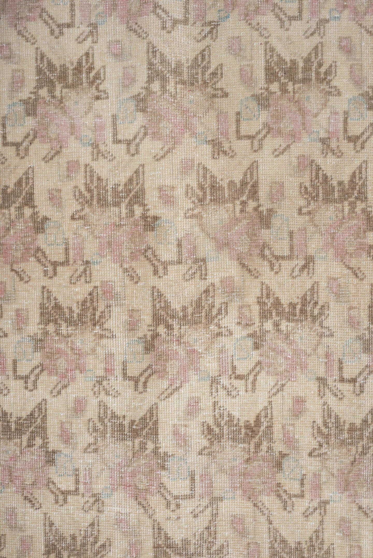 6' x 9' one-of-a-kind handmade vintage Afshar large size rug. Color palette: ivory, taupe, beige, blush, pale blue, sand