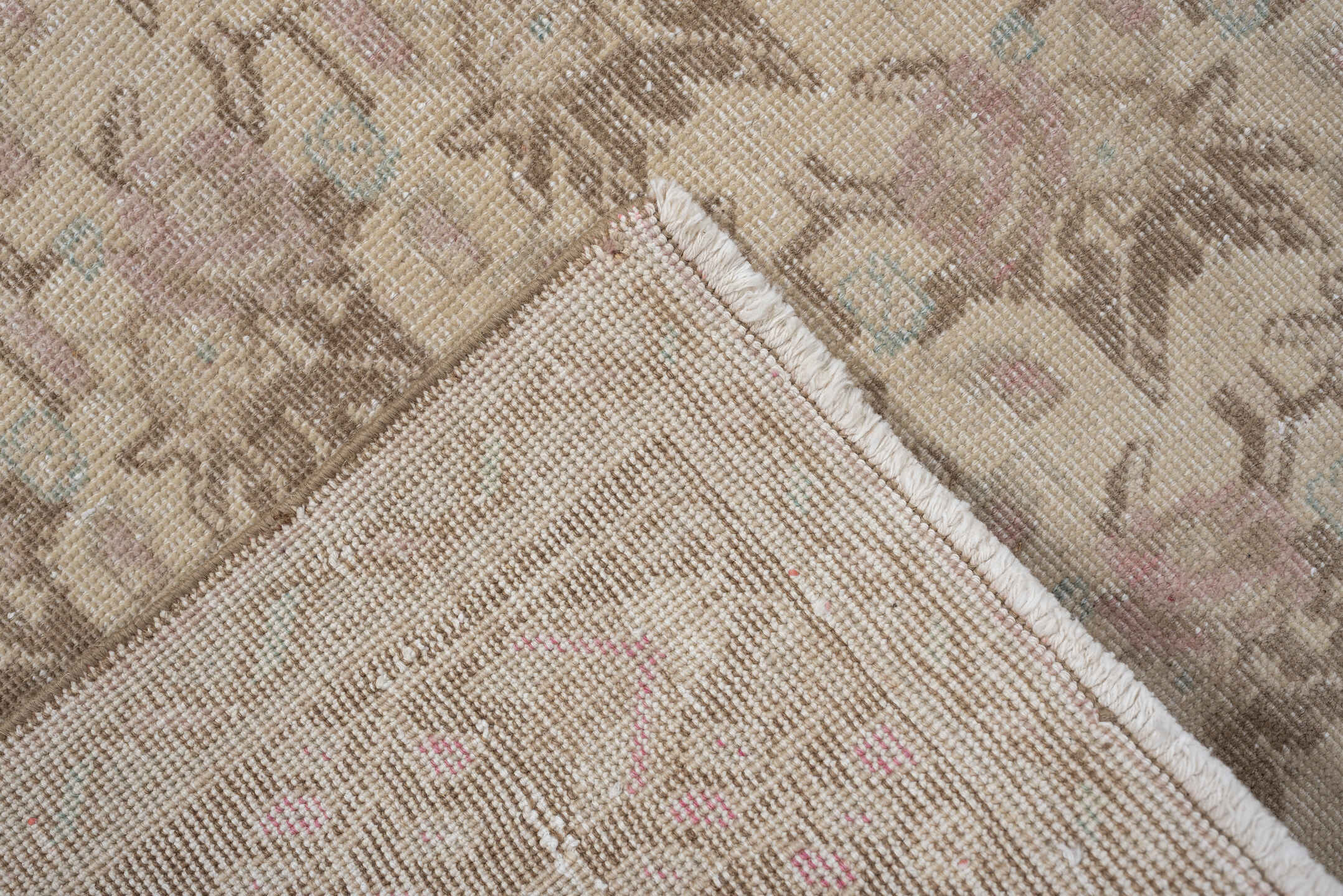 6' x 9' one-of-a-kind handmade vintage Afshar large size rug. Color palette: ivory, taupe, beige, blush, pale blue, sand