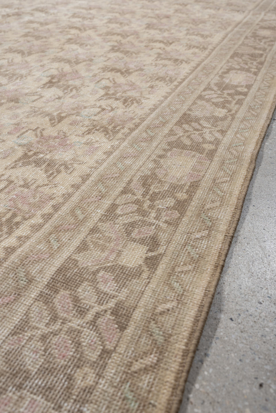 6' x 9' one-of-a-kind handmade vintage Afshar large size rug. Color palette: ivory, taupe, beige, blush, pale blue, sand