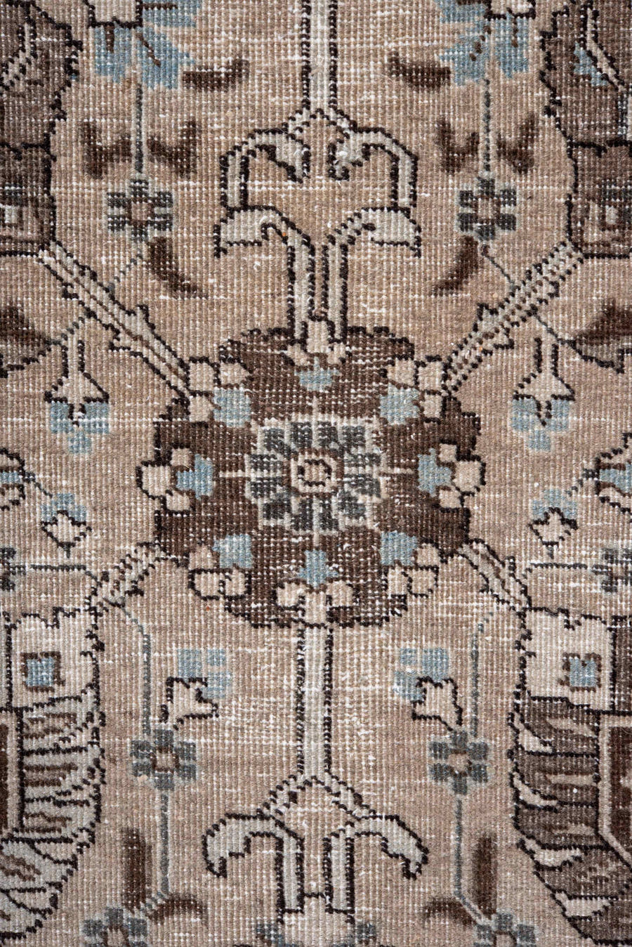 8' x 12' one-of-a-kind handmade vintage Tabriz large size rug. Color palette: beige, slate, brown, ivory, taupe, camel