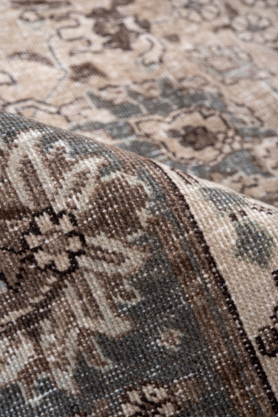 8' x 12' one-of-a-kind handmade vintage Tabriz large size rug. Color palette: beige, slate, brown, ivory, taupe, camel