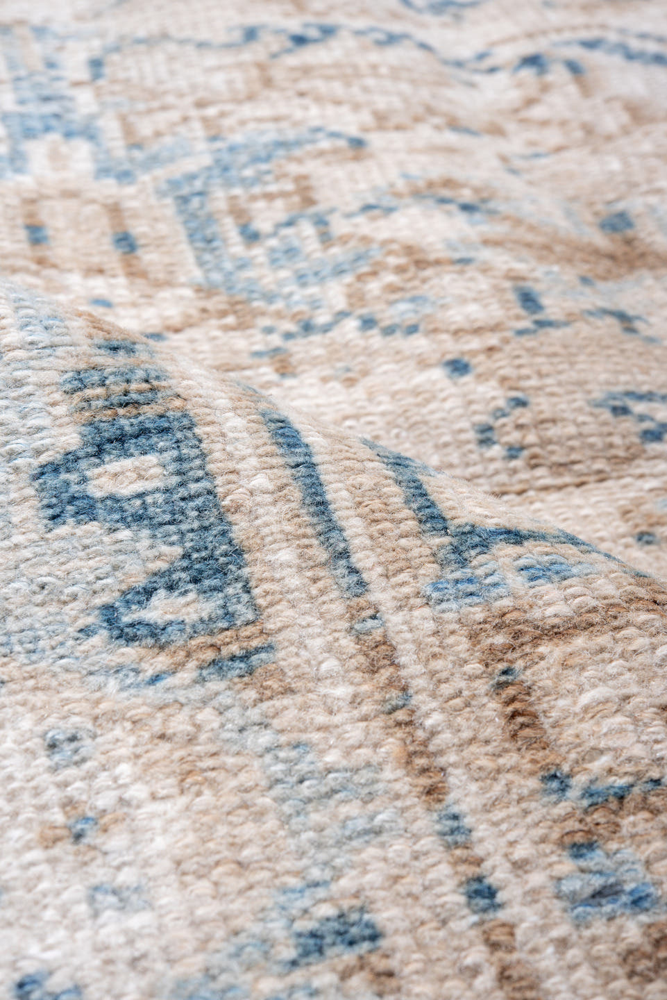 7' x 10' one-of-a-kind handmade vintage Heriz large size rug. Color palette: ivory, sky blue, taupe, slate, beige, charcoal