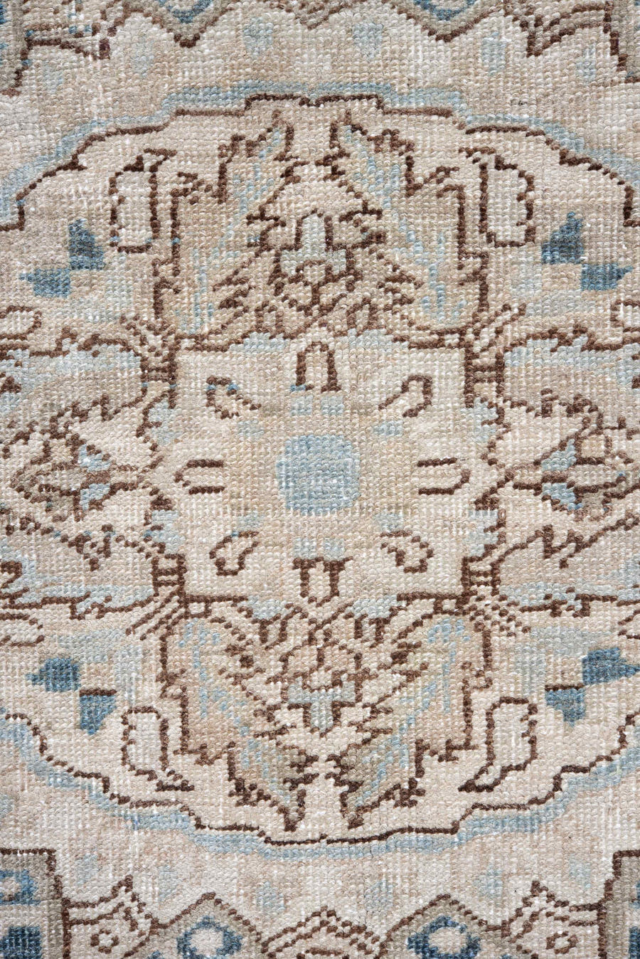 8' x 11' one-of-a-kind handmade vintage Heriz large size rug. Color palette: ivory, powder blue, taupe, beige, light gray