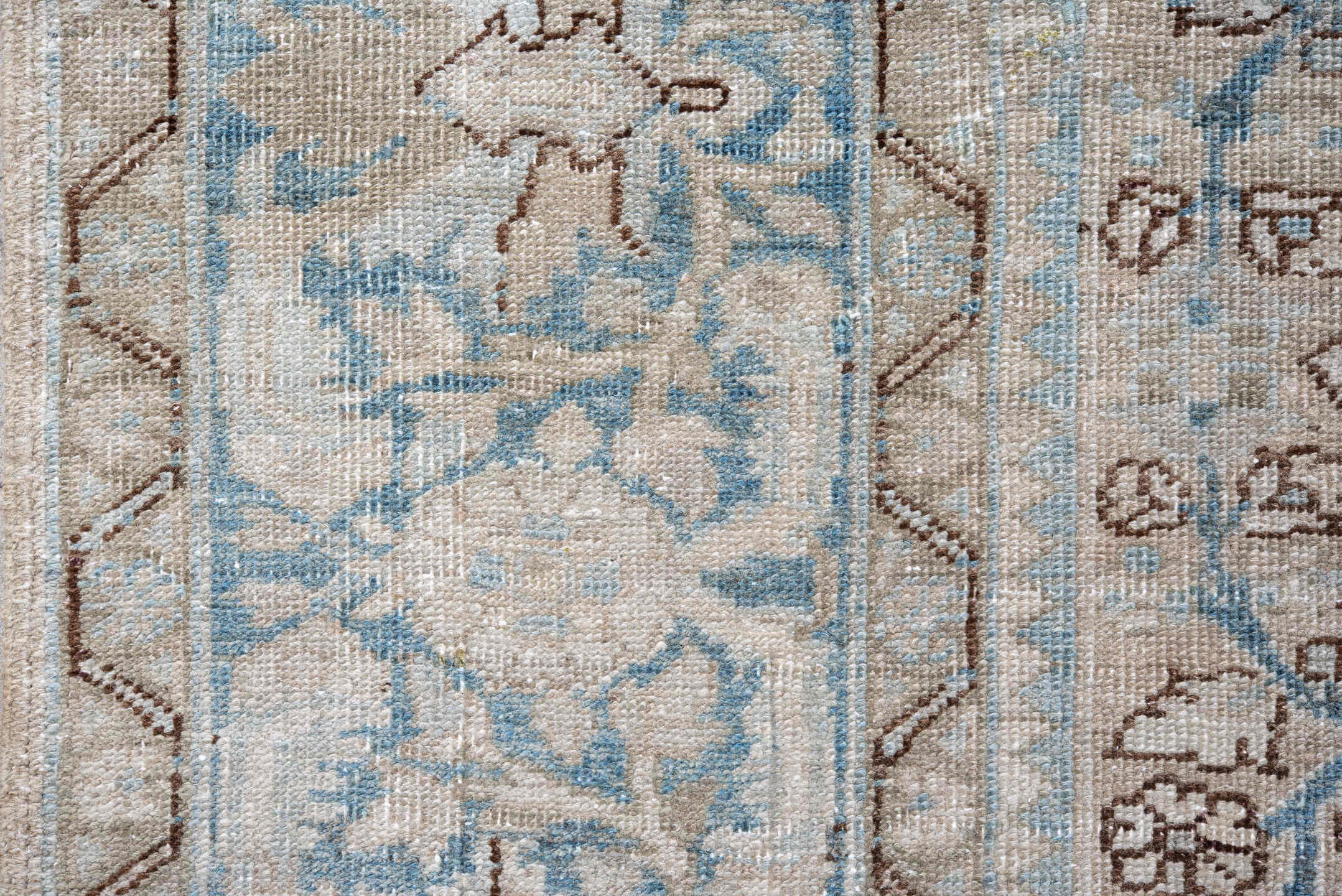 8' x 11' one-of-a-kind handmade vintage Heriz large size rug. Color palette: ivory, powder blue, taupe, beige, light gray