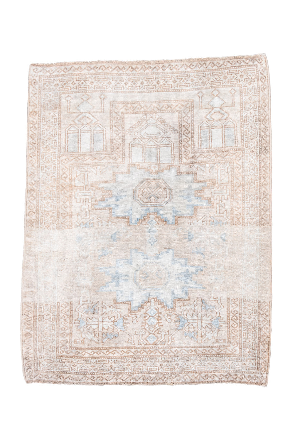 3' x 4' one-of-a-kind handmade vintage Belouch small size rug. Color palette: brown, gainsboro, gray, light gray, linen